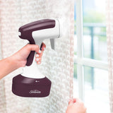 Purple Sunbeam Power Steam Handheld Garment Steamer, 1400 watts, 300ml tank, heats in 40 seconds, includes 4 accessories.