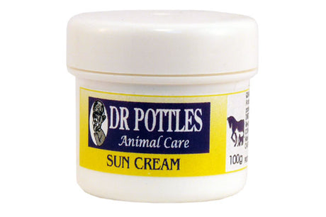 Dr Pottles Animal Sun Cream 100gm for pets, with natural ingredients and zinc oxide for effective UV protection.