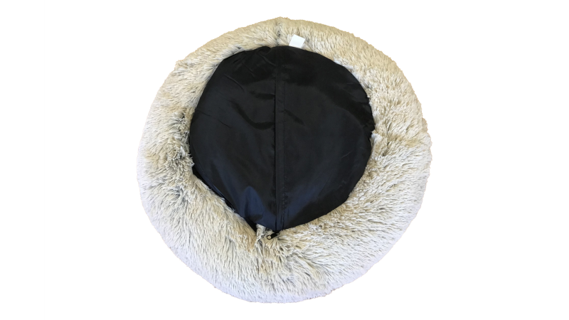 Calming Pet Bed in Caramel Latte, XL size, soft doughnut shape with a padded center for comfort and support.