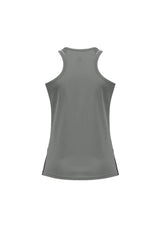 Ladies Razor Singlet in Ash/Black, size 14, featuring breathable mesh, V-neck, and stylish contrast panels for active wear.