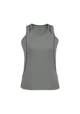 Ladies Razor Singlet in Ash/Black for Size 8, featuring breathable mesh panels and stylish design for active women.