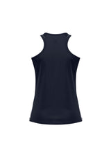 Navy and white ladies singlet, size 18, featuring breathable mesh panels and stylish design, perfect for active or casual wear.