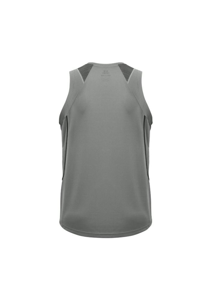 Men's Razor Singlet in Ash/Black, 2XL, features breathable mesh, V-neck design, moisture-wicking fabric, and sporty contrast panels.