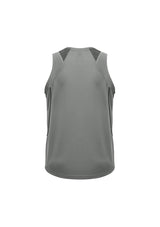 Men's Razor Singlet in Ash/Black, Size S, features breathable fabric, UPF protection, and unique shoulder print design.