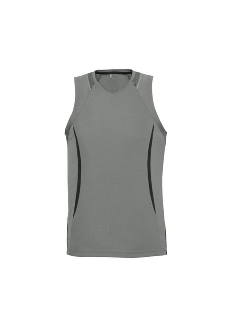 Men's Razor Singlet in Ash/Black, Size S, featuring breathable mesh panels and stylish V-neck design for activewear.