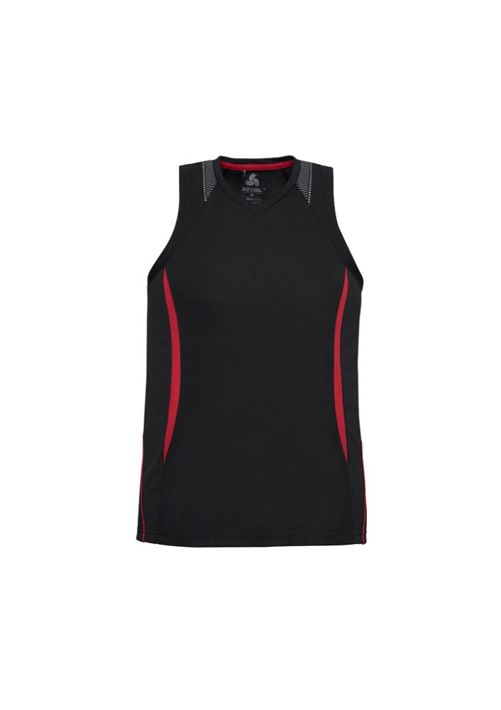 Men's black and red Razor Singlet, XL size, featuring breathable mesh panels and stylish contrast design for athletic performance.