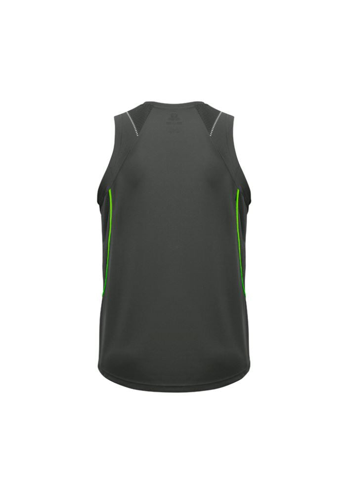 Grey and fluoro lime men's razor singlet, size 5XL, featuring breathable mesh panels and stylish contrast design.