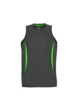 Men's Grey/Fluoro Lime Razor Singlet in 2XL, featuring breathable mesh panels and stylish design for activewear comfort.