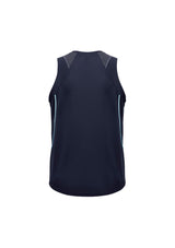 Men's Razor Singlet in Navy/Sky, size L, featuring breathable polyester, V-neck, and unique shoulder print for stylish performance.