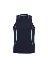 Men's Razor Singlet in Navy/Sky, size M, featuring breathable mesh panels, V-neck design, and excellent UPF sun protection.