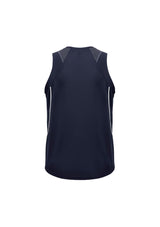 Men's Razor Singlet in Navy/White, lightweight, breathable, with V-neck, mesh panels, and modern design for active wear.