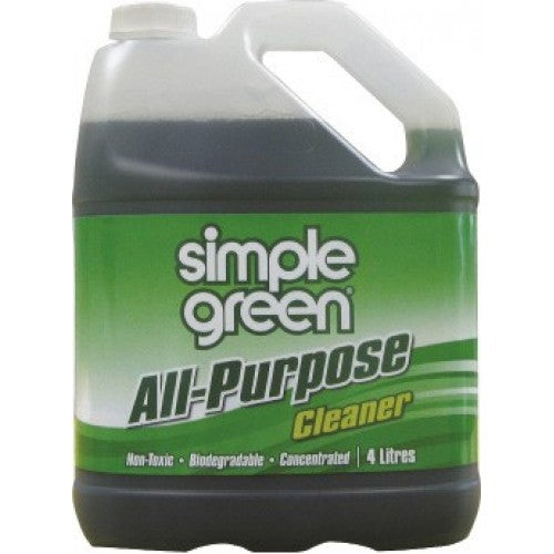 4 litre bottle of Simple Green All-Purpose Cleaner for tough stains on various washable surfaces, eco-friendly and effective.