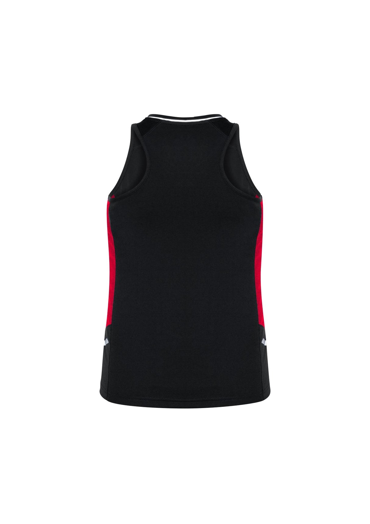 Ladies Renegade Singlet in Black/Red/Silver, size 20, featuring breathable fabric, mesh panels, and reflective trims for visibility.