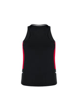 Ladies Renegade Singlet in Black/Red/Silver, size 18, featuring breathable fabric, racer back, and reflective trims for style and performance.