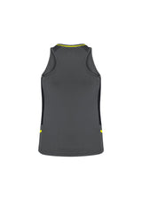 Ladies Renegade Singlet in Grey/Black/Fluoro Yellow, Size 16, featuring breathable fabric, mesh panels, and reflective trims.