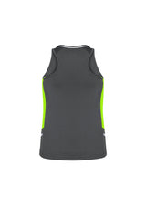 Ladies Renegade Singlet in Grey/Fluoro Lime/Silver size 10, featuring breathable fabric, reflective trims, and a racer back design.
