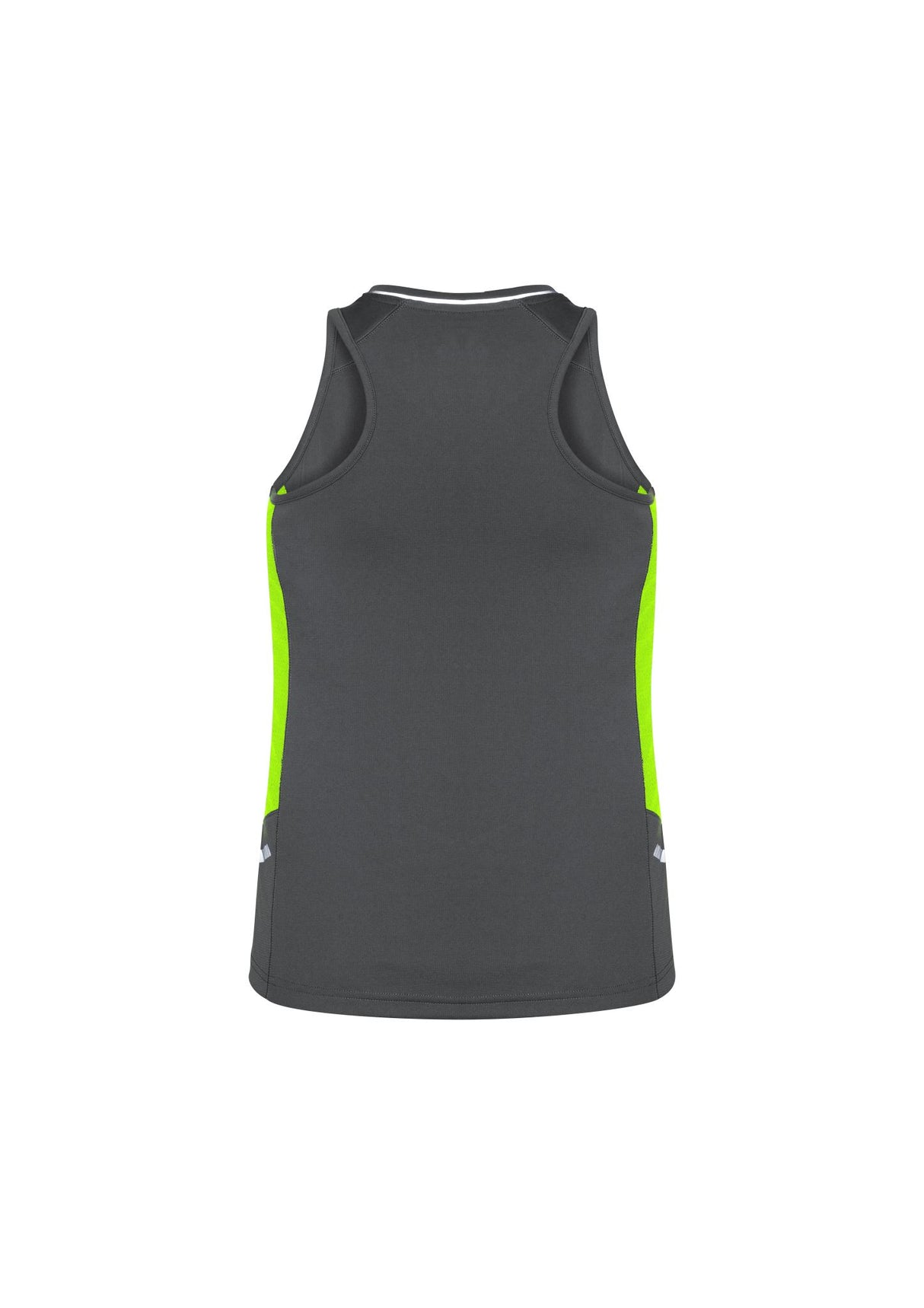 Ladies Renegade Singlet in Grey/Fluoro Lime/Silver, Size 18, featuring breathable fabric and dynamic design for comfort and style.