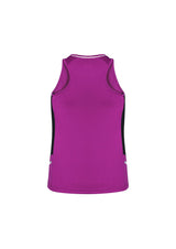 Ladies Renegade Singlet in Magenta, Black, and Silver, featuring moisture-wicking fabric, mesh panels, and a racer back design.