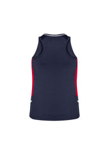 Ladies Renegade Singlet in Navy/Red/Silver, Size 20, featuring lightweight fabric, mesh panels, and reflective trims for visibility.