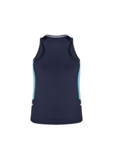 Ladies Renegade Singlet in Navy/Sky/Silver, featuring breathable fabric, racer back design, and reflective trims for style and performance.
