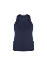 Navy/White/Silver Ladies Renegade Singlet, Size 8, featuring reflective trims and breathable mesh panels for comfort and style.