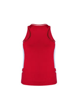 Ladies Renegade Singlet in red, white, and silver, featuring breathable mesh panels and reflective trims for visibility. Size 16.