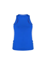 Ladies Renegade Singlet in Royal/White/Silver, featuring racer back, mesh panels, and reflective trims for activewear style.