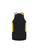Mens Renegade Singlet in Black/Gold/Silver, size 5XL, featuring breathable mesh panels and reflective trims for visibility.