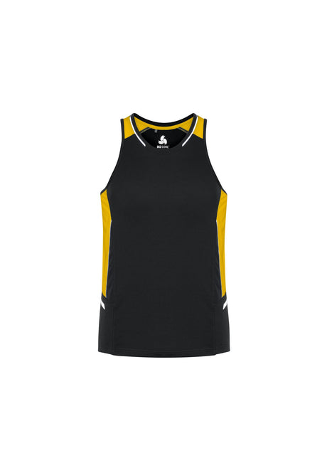 Mens Renegade Singlet in Black/Gold/Silver, size 5XL, featuring reflective trims and mesh panels for comfort and visibility.