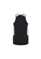 Mens Renegade Singlet in Black/White/Silver, Size 3XL, features breathable fabric, reflective trims, and mesh side panels for comfort.