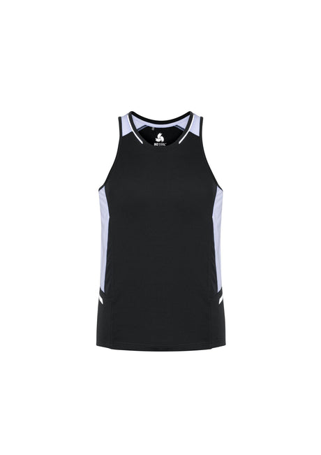 Mens Renegade Singlet in Black/White/Silver, size 5XL, featuring breathable fabric, reflective trims, and mesh side panels.
