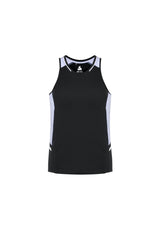 Mens Renegade Singlet in Black/White/Silver, XS size, featuring breathable fabric, reflective trims, and a dynamic design.