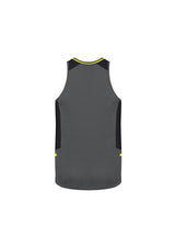 Men's Renegade Singlet in Grey, Black, and Fluoro Yellow, featuring reflective trims and mesh panels for breathability in size 3XL.