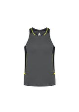 Men's Renegade Singlet in Grey, Black, and Fluoro Yellow, size 3XL, featuring reflective trims and breathable mesh panels.