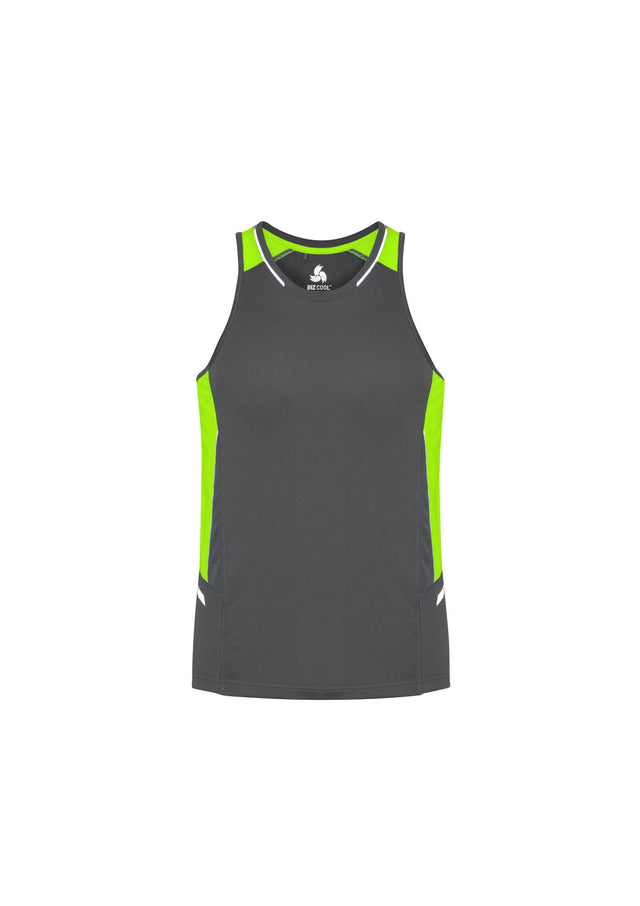 Men's Renegade Singlet in Grey/Fluoro Lime/Silver, size 5XL, featuring reflective trims and breathable mesh side panels.