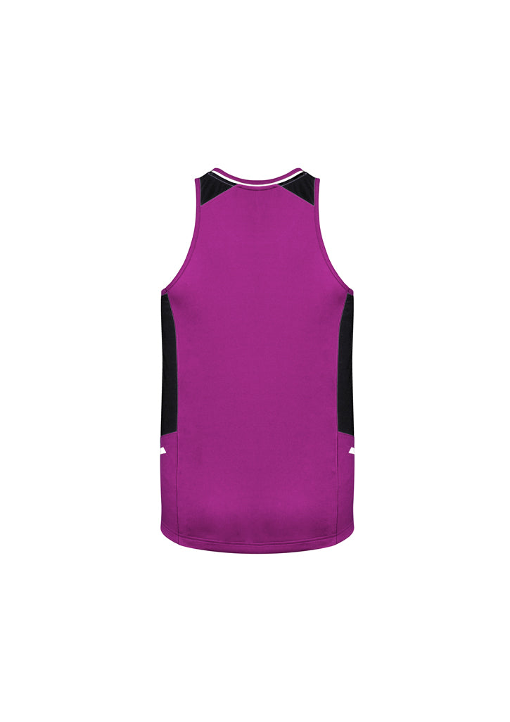 Men's Renegade Singlet in magenta, black, and silver, featuring breathable fabric, reflective trims, and mesh side panels.
