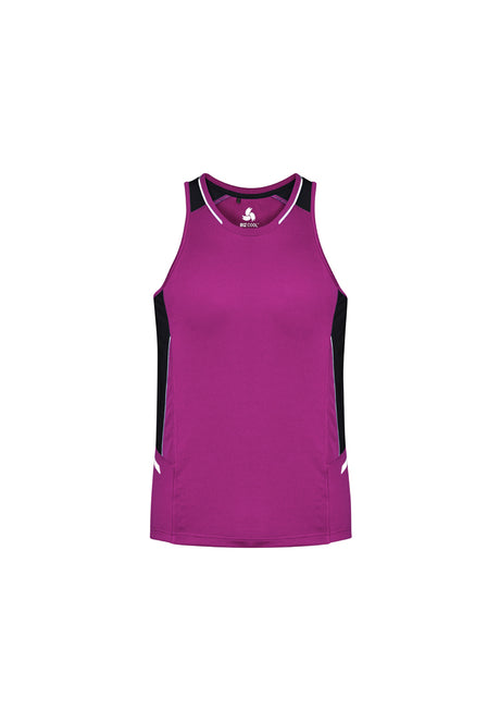 Men's Renegade Singlet in Magenta with Black/Silver accents, featuring moisture-wicking fabric and reflective trims. Size L.