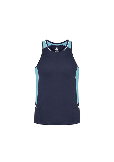Mens Renegade Singlet in Navy, Sky, and Silver featuring reflective trims and breathable mesh panels, size L.
