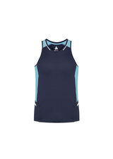 Men's Renegade Singlet in Navy/Sky/Silver, Size S, featuring breathable fabric, reflective trims, and mesh side panels for comfort.