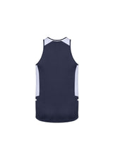 Mens Renegade Singlet in Navy, White, and Silver with reflective trims and mesh panels for breathability, Size M from Biz Collection.