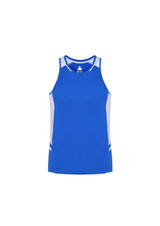 Mens Renegade Singlet in Royal/White/Silver, size XS, featuring breathable fabric, reflective trims, and mesh side panels.