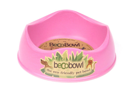 Eco-friendly pink dog bowl, 17cm, 500mL capacity, made from bamboo with natural dyes for stylish and sustainable feeding.