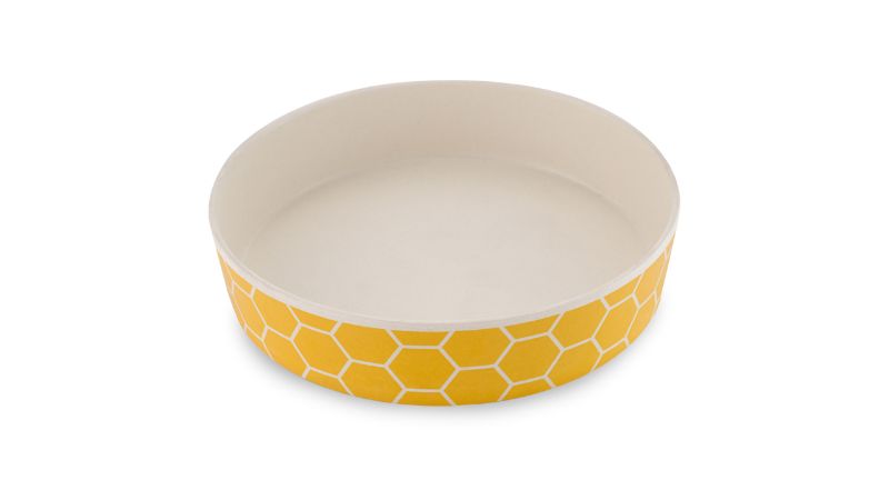 Eco-friendly Beco Classic Bamboo Cat Bowl with honeycomb design, reducing whisker fatigue and promoting sustainability.