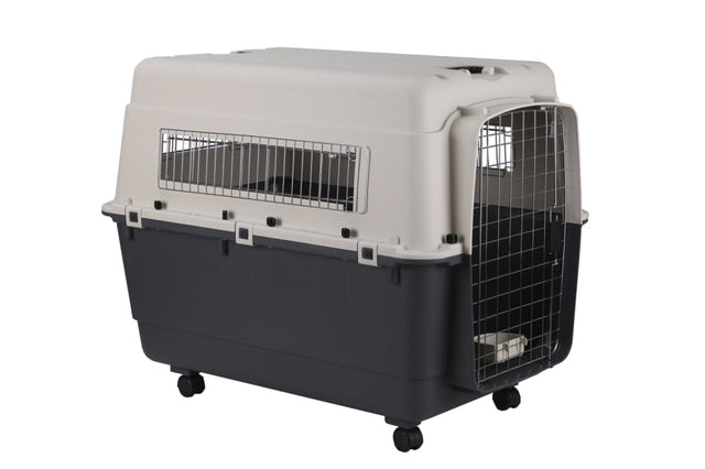 Spacious airline-approved pet carrier for large pets up to 41kg, featuring safety fasteners and a comfy, dry design.