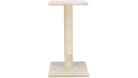 Beige 69cm scratching post with sisal rope and plush fabric, perfect for cat stretching and scratching.