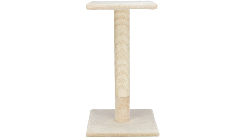 Beige 69cm scratching post with sisal rope and plush fabric, perfect for cat stretching and scratching.