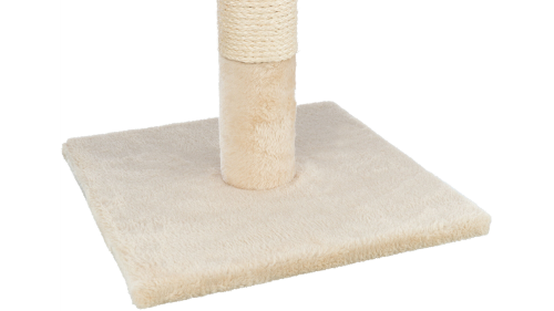 Beige 69cm scratching post with sturdy base, sisal rope, and plush covering for cat play and relaxation.