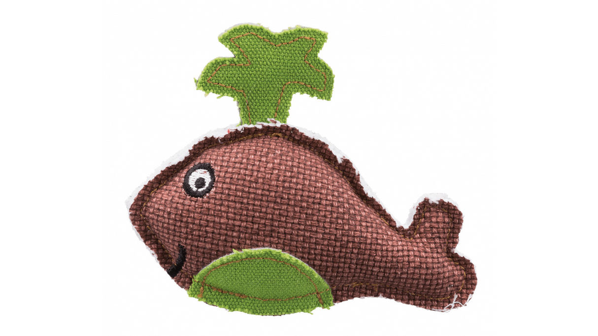 Alt text: Whale-shaped catnip toy, 12 cm, made from durable fabric, stimulates play, reduces boredom, colorful design for cats.