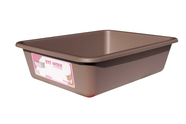 Chocolate-colored cat litter tray measuring 40x30x10cm, designed for medium cats with easy access and durable construction.