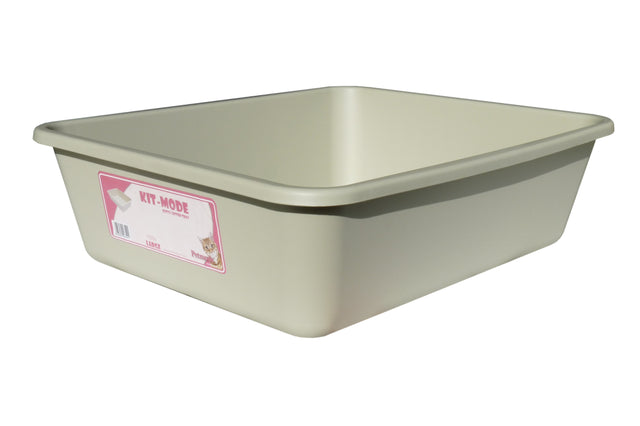 Large beige cat litter tray 46x38x13cm, designed for easy cleaning and comfort, perfect for multiple large cats.